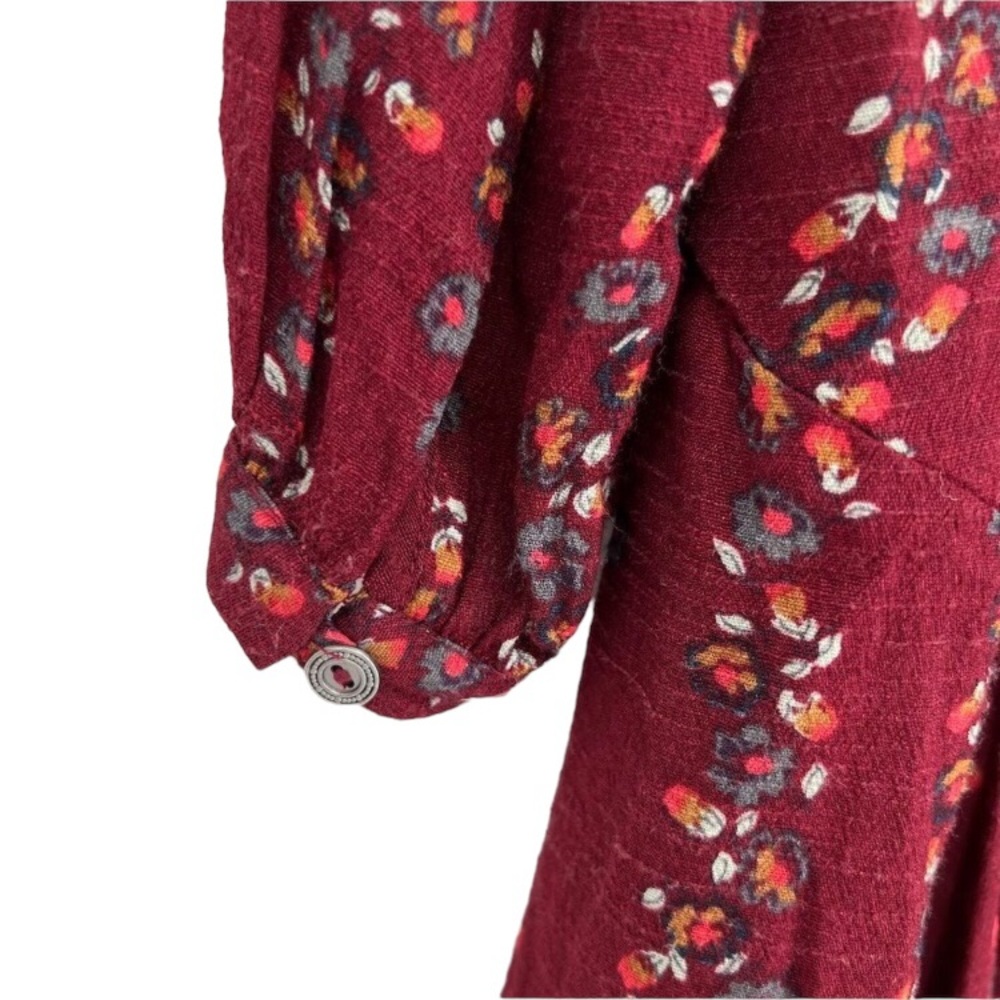 Free People burgundy floral long sleeve button down shirtdress with pockets, XS - Picture 8 of 14